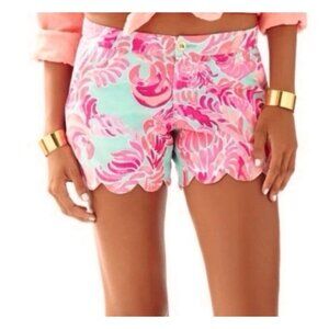 Lilly Pulitzer The Buttercup Teal and Pink Floral Scalloped Hem Shorts Size 2